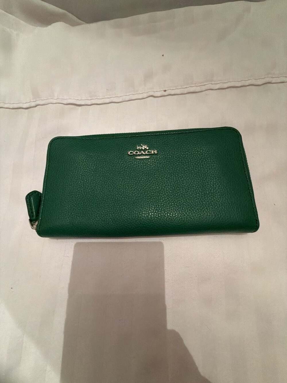 Coach Green Pebbled Leather Long Zip Around Wallet